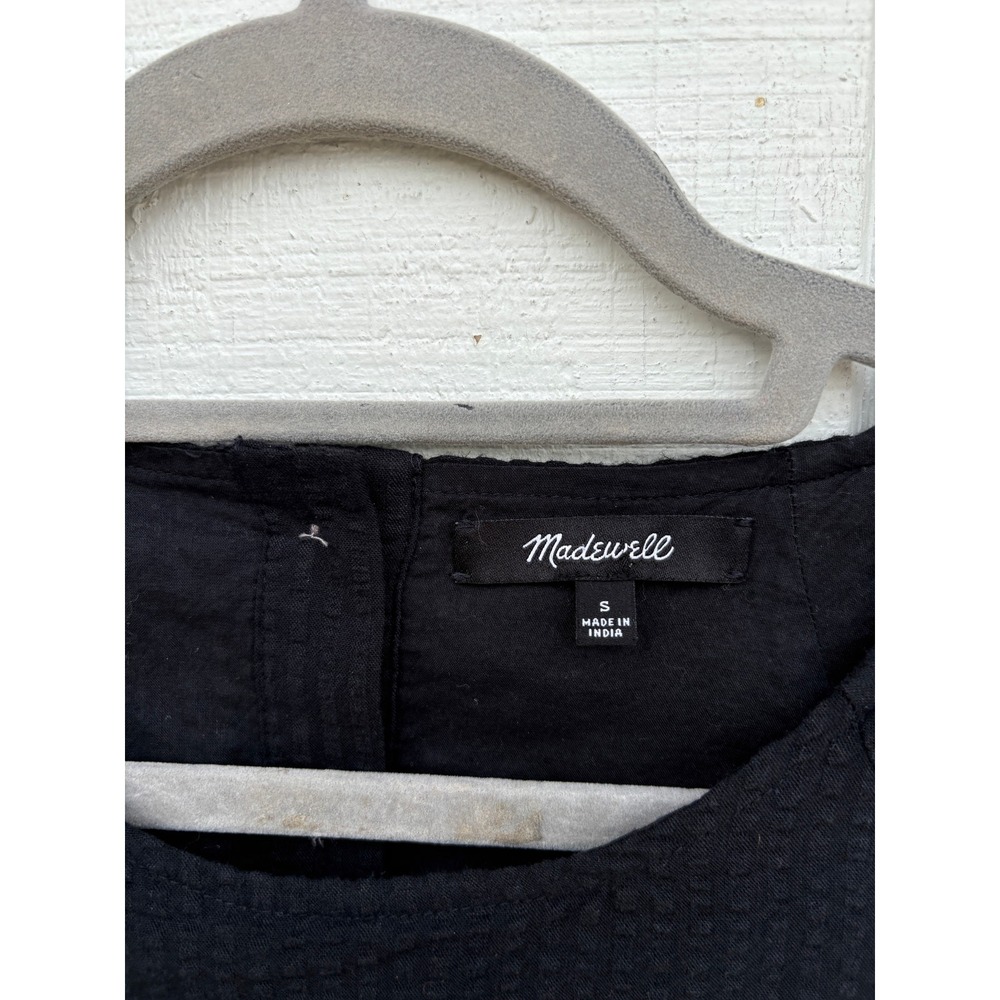 Madewell Seersucker Black Dress, Puff Sleeves, Open‎ Lower Back, Sz S - Picture 5 of 10
